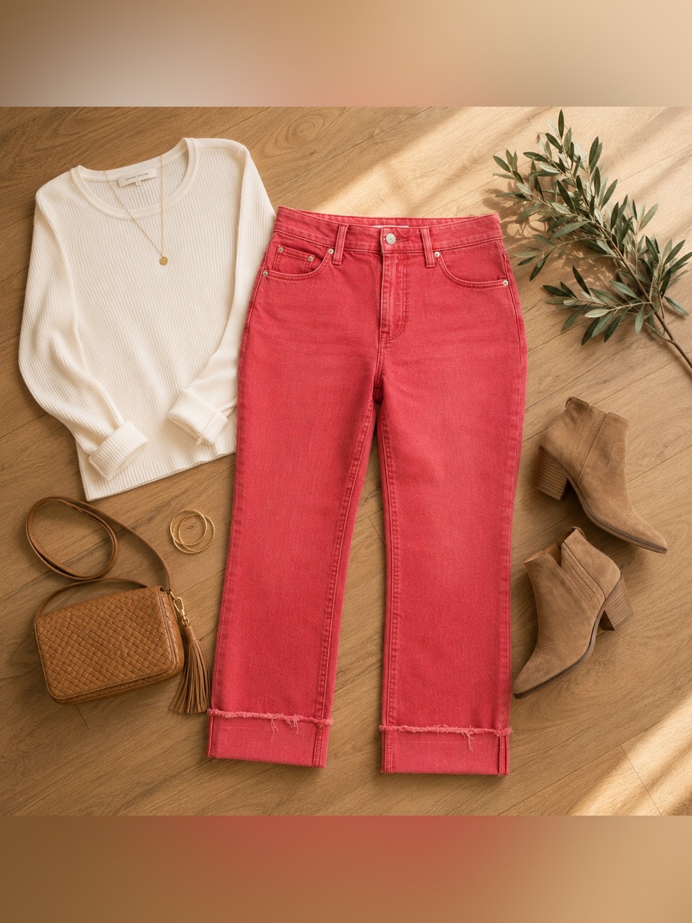 J.Jill Authentic Fit Cropped Jeans Size 12 Pink Raw Hem Stretch Denim